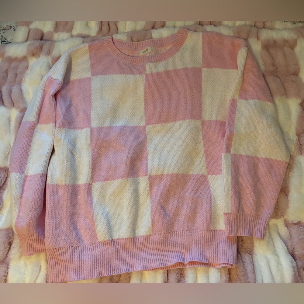 Pink and White Checkered Sweater